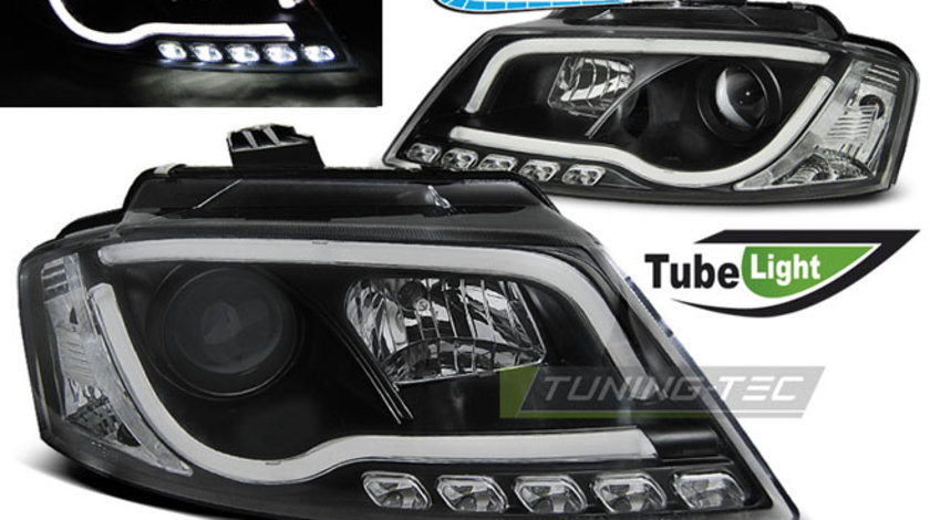 Faruri TUBE LIGHT DRL BLACK compatibila AUDI A3 8P 08-12