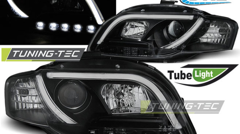 Faruri TUBE LIGHT DRL BLACK compatibila AUDI A4 B7 11.04-03.08