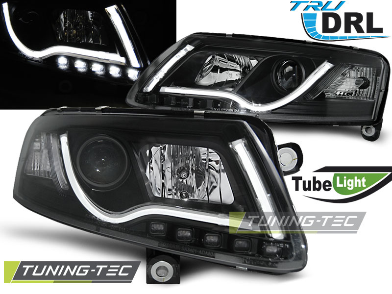 Faruri TUBE LIGHT DRL BLACK compatibila AUDI A6 C6 04.04-08