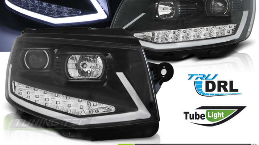 Faruri TUBE LIGHT DRL BLACK Crom look compatibila VW T6 15-19