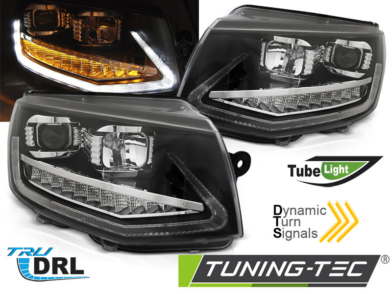 Faruri TUBE LIGHT DRL BLACK SEQ compatibila VW T6 15-19