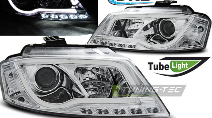 Faruri TUBE LIGHT DRL Crom look compatibila AUDI A3 8P 08-12