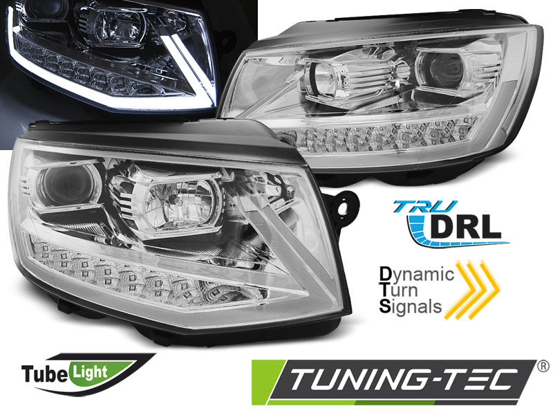 Faruri TUBE LIGHT DRL Crom look SEQ compatibila VW T6 15-19
