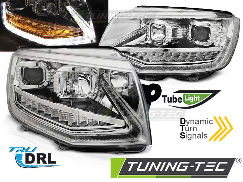 Faruri TUBE LIGHT DRL Crom look SEQ compatibila VW T6 15-19