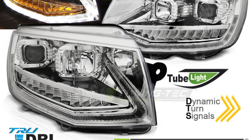 Faruri TUBE LIGHT DRL Crom look SEQ compatibila VW T6 15-19