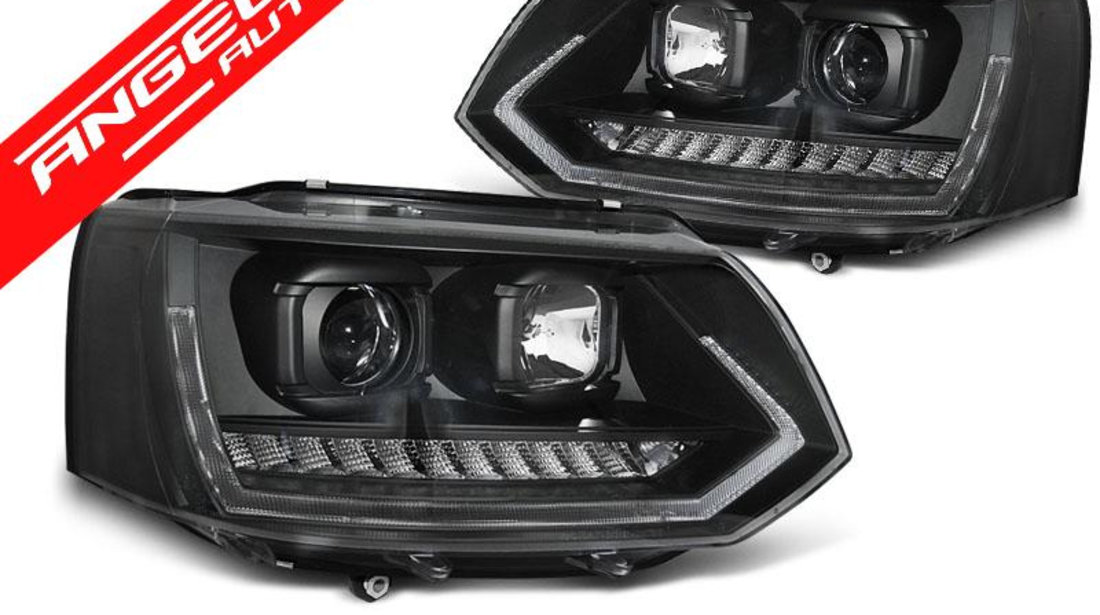 Faruri TUBE LIGHT DRL Negru SEQ potrivite pentru VW T5 2010-2015