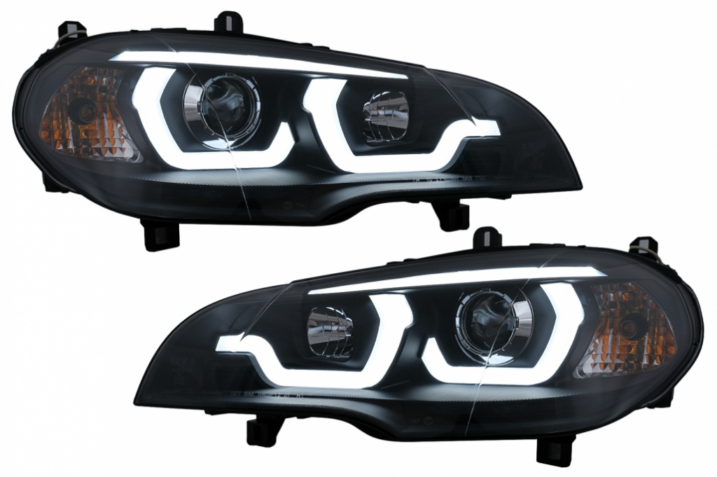 Faruri Tube Light LED DRL Angel Eyes compatibil cu BMW X5 E70 (2007-2013) Negru HLBME70BLED