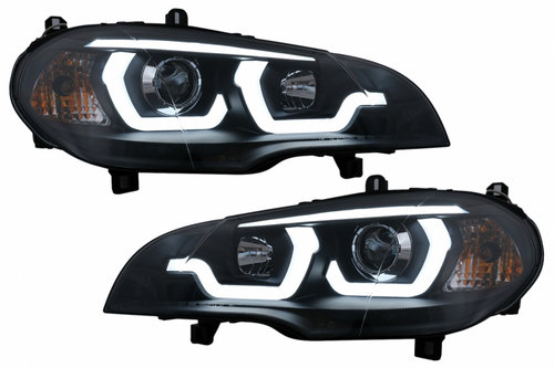 Faruri Tube Light LED DRL Angel Eyes compatibil cu BMW X5 E70 (2007-2013) Negru HLBME70BLED
