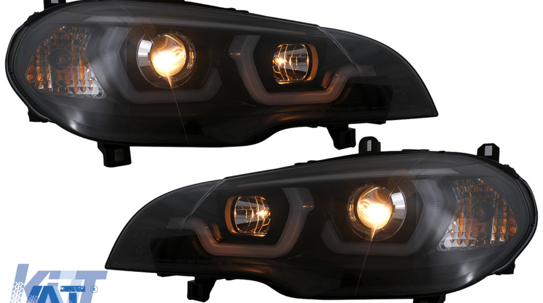 Faruri Tube Light LED DRL Angel Eyes compatibil cu BMW X5 E70 (2007-2013) Negru