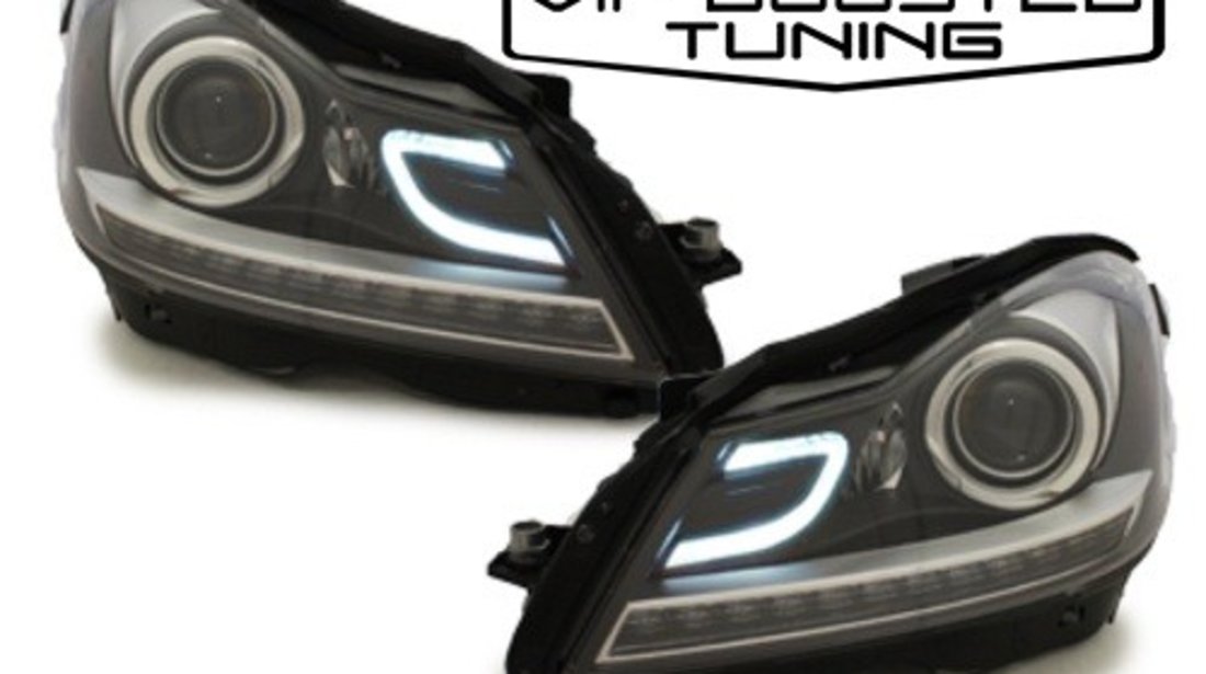 Faruri tuning LED DRL MERCEDES W204 C-class facelift 2011+ Negre