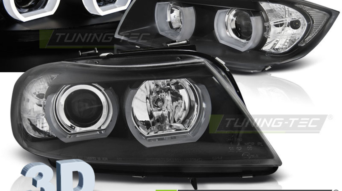 Faruri U-LED LIGHT 3D BLACK compatibila BMW E90/E91 03.05-08.0