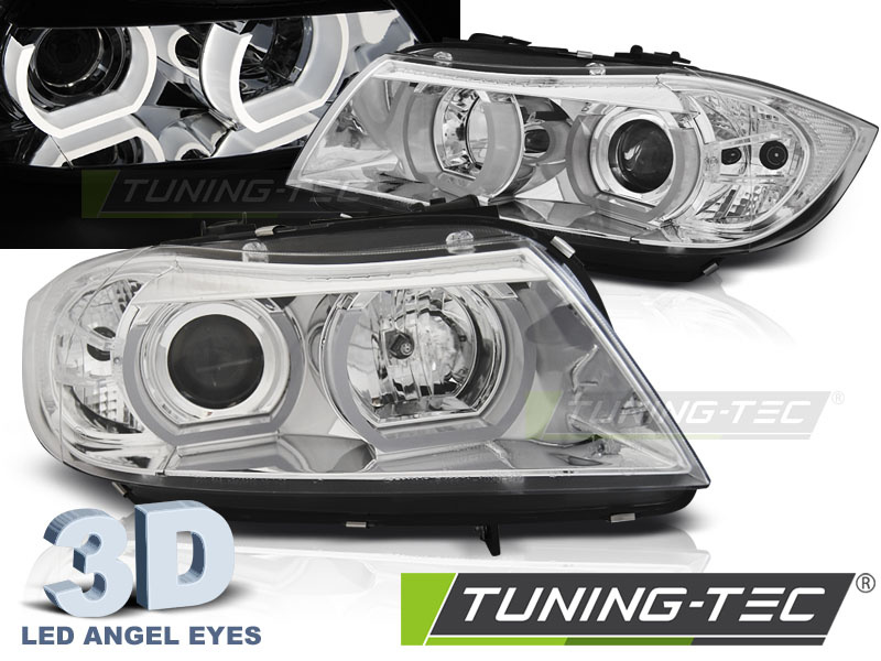 Faruri U-LED LIGHT 3D Crom look compatibila BMW E90/E91 03.05-08.08