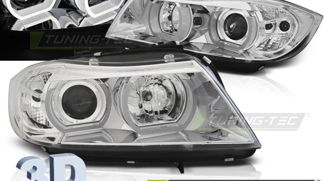 Faruri U-LED LIGHT 3D Crom look compatibila BMW E90/E91 03.05-08.08