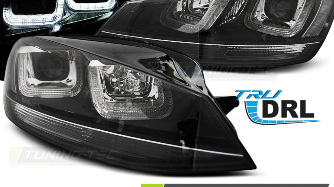 Faruri U-LED LIGHT BLACK WITH BLACK LINE compatibila VW GOLF 7 11.12-17