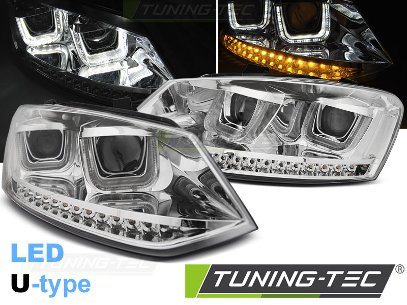 Faruri U-LED LIGHT Crom look compatibila VW POLO 6R 09-03.14