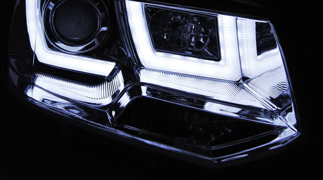 Faruri U-LED LIGHT Crom look compatibila VW T5 2010-2015