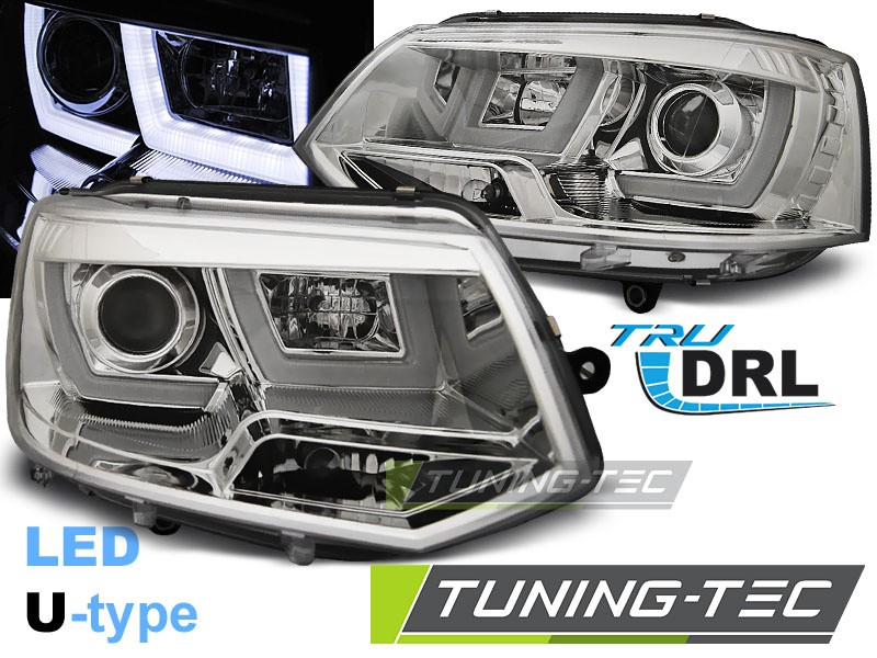 Faruri U-LED LIGHT Crom look compatibila VW T5 2010-2015