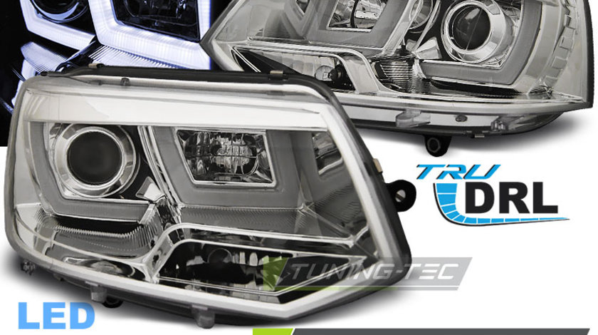 Faruri U-LED LIGHT Crom look compatibila VW T5 2010-2015