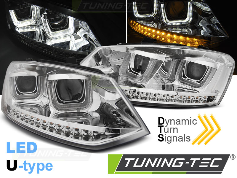 Faruri U-LED LIGHT Crom look SEQ compatibila VW POLO 6R 09-03.14