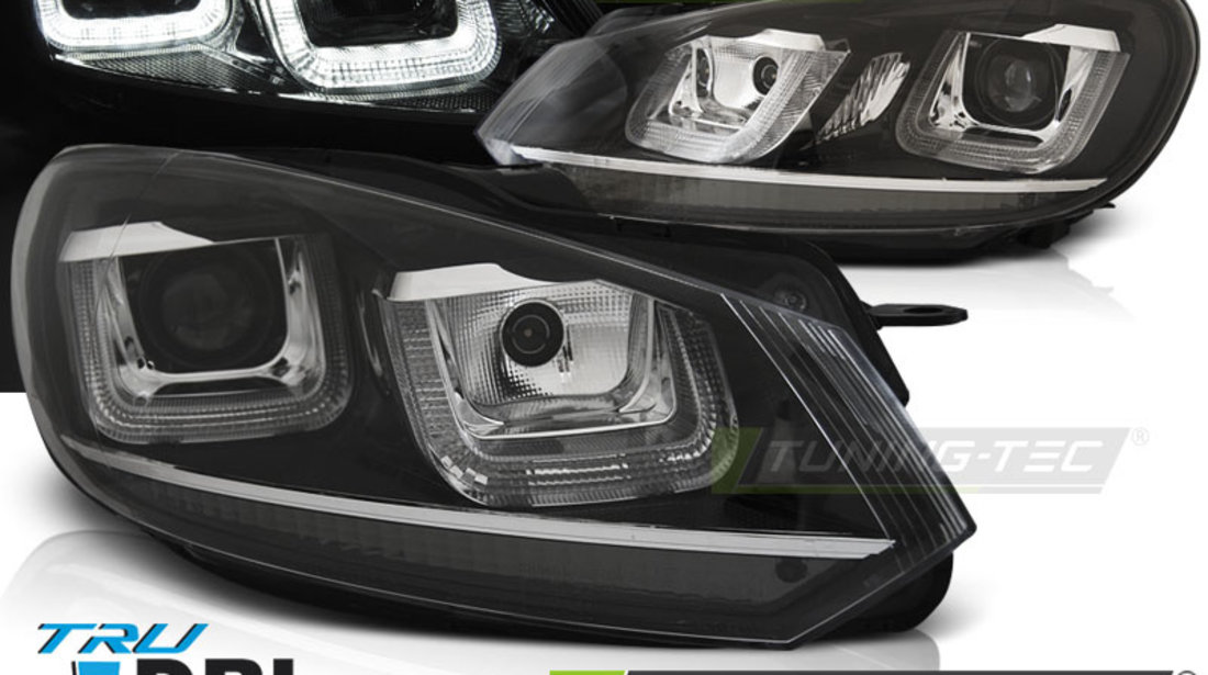 Faruri U-LED LIGHT DRL BLACK Crom look LINE compatibila VW GOLF 6 08-12