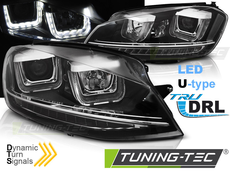 Faruri U-LED LIGHT DRL BLACK SEQ compatibila VW GOLF 7 11.12-17