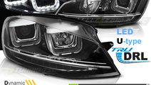 Faruri U-LED LIGHT DRL BLACK SEQ compatibila VW GO...