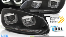 Faruri U-LED LIGHT DRL BLACK SEQ compatibila VW GO...