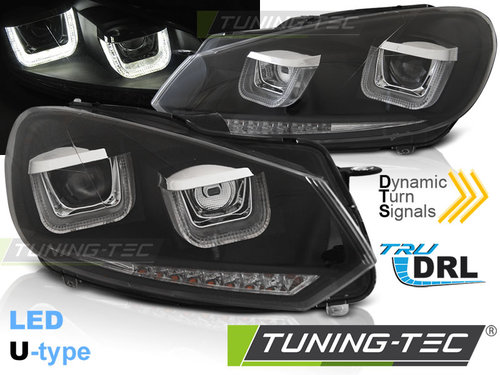 Faruri U-LED LIGHT DRL BLACK SEQ compatibila VW GOLF 6 08-12