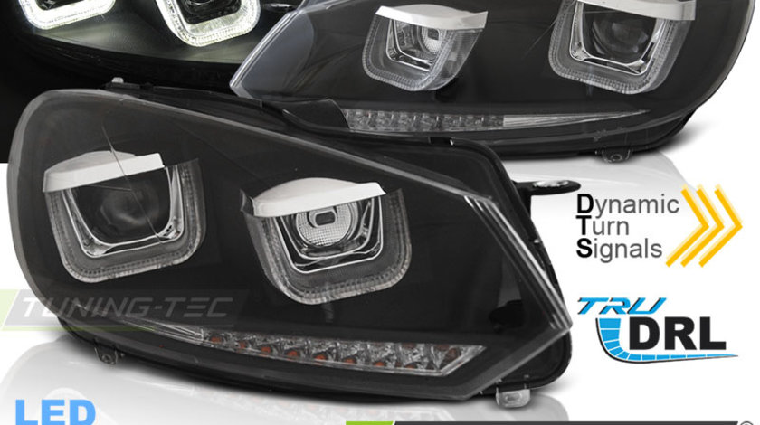 Faruri U-LED LIGHT DRL BLACK SEQ compatibila VW GOLF 6 08-12