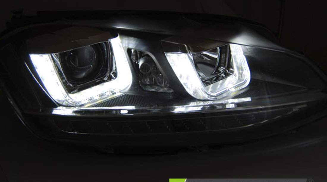 Faruri U-LED LIGHT DRL BLACK SEQ compatibila VW GOLF 7 11.12-17