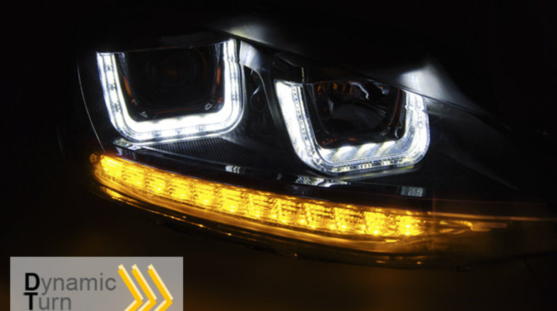 Faruri U-LED LIGHT DRL BLACK SEQ compatibila VW GOLF 7 11.12-17