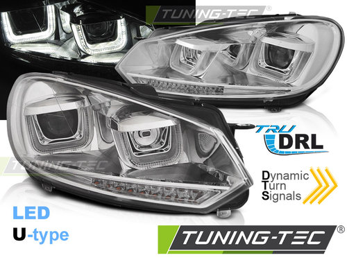 Faruri U-LED LIGHT DRL Crom look SEQ compatibila VW GOLF 6 08-12