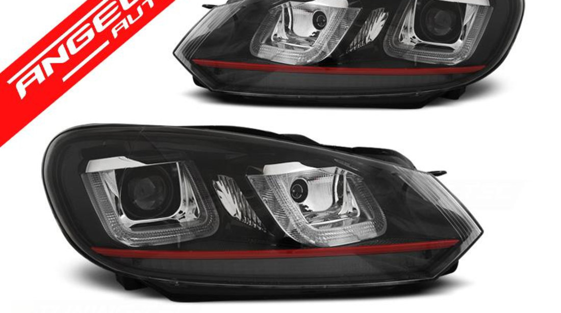 Faruri U-LED LIGHT DRL Negru Rosu LINE potrivite pentru VW GOLF 6 08-12