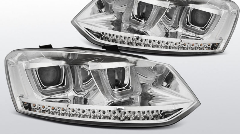 Faruri VW POLO 6R 2009-2014 model U-TYPE LED Cromat