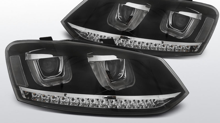 Faruri VW POLO 6R 2009-2014 model U-TYPE pe LED Negru