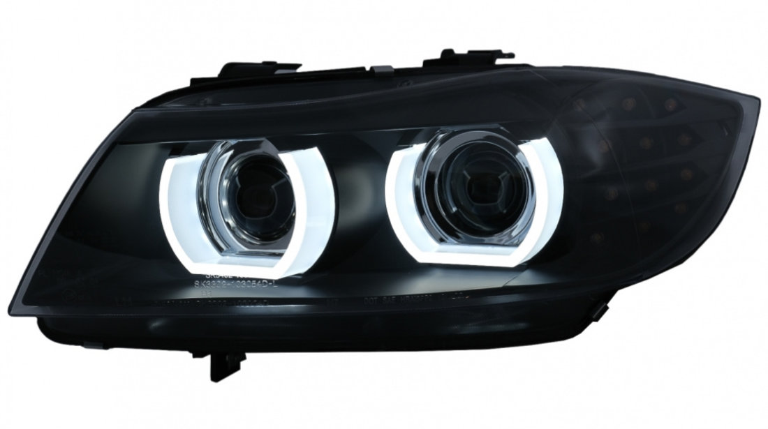 Faruri Xenon 3D Angel Eyes LED DRL compatibil cu BMW Seria 3 E90 E91 (2008-2011) Negru HLBME90FLD1SB