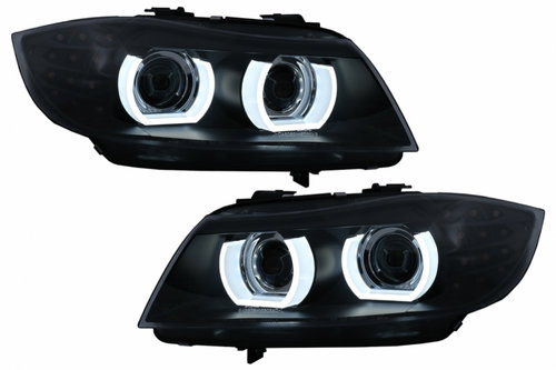 Faruri Xenon 3D U-Led Angel Eyes compatibil cu BMW Seria 3 E90 E91 cu AFS (2008-2011) Negru HLBME90F...