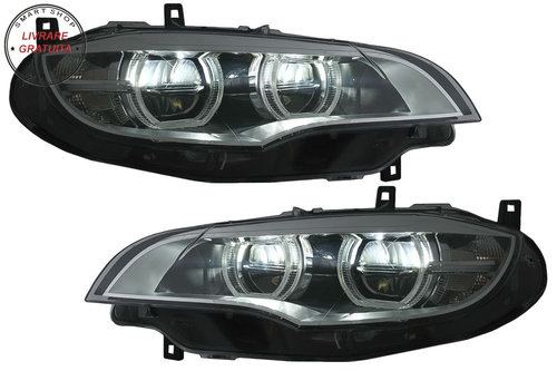 Faruri Xenon Angel Eyes 3D Dual Halo Rims LED DRL BMW X6 E71 (2008-2012)- livrare gratuita