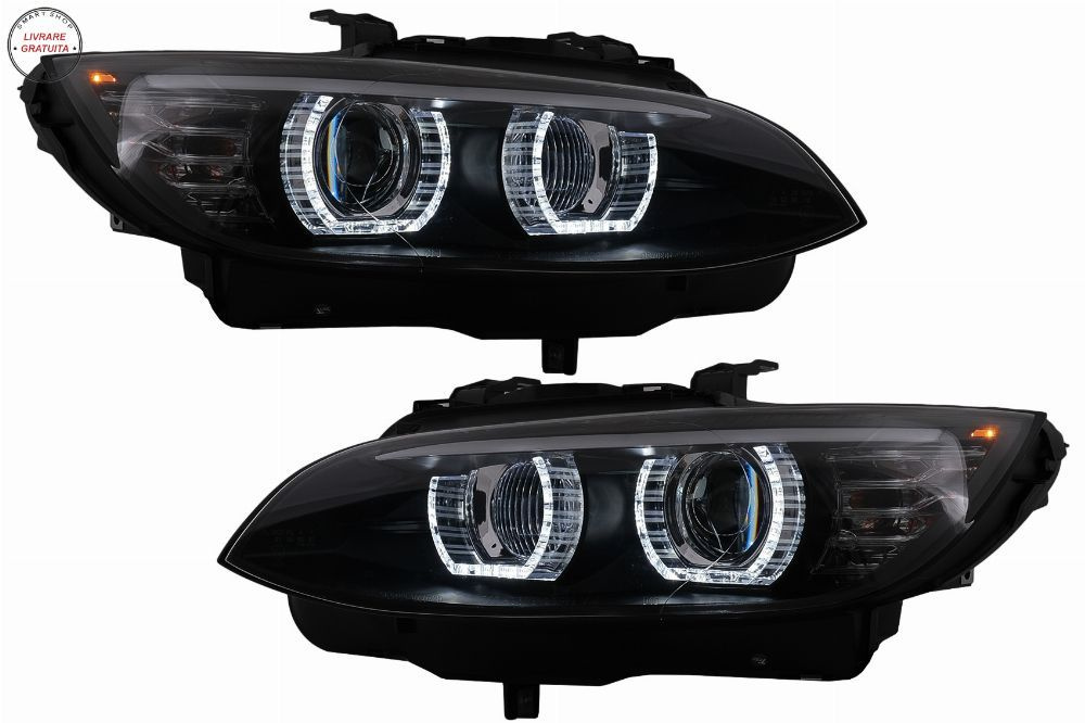 Faruri Xenon Angel Eyes BMW Seria 3 E92 E93 (2006-2010) 3D U-TYPE Negru- livrare gratuita