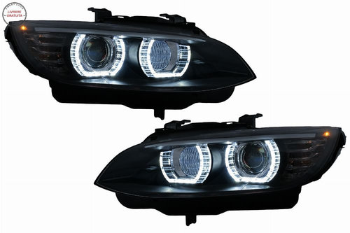 Faruri Xenon Angel Eyes BMW Seria 3 E92 E93 (2006-2010) 3D Negru
