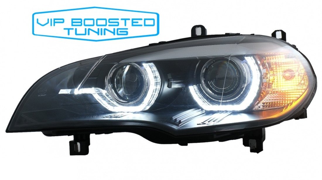 Faruri Xenon TUNING U Led 3D BMW X5 E70 (2007-2010) Angel Eyes led Negre