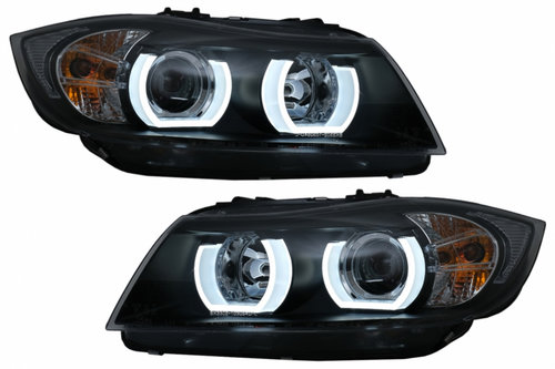 Faruri Xenon U-Led 3D Dual Halo Rims compatibil cu BMW Seria 3 E90 Limuzina E91 Touring (03.2005-08....
