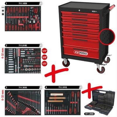 *fd Carucior De Atelier Ecoline Negru/rosu 7 Sertare Si 515 Unelte Ks Tools 897.7515
