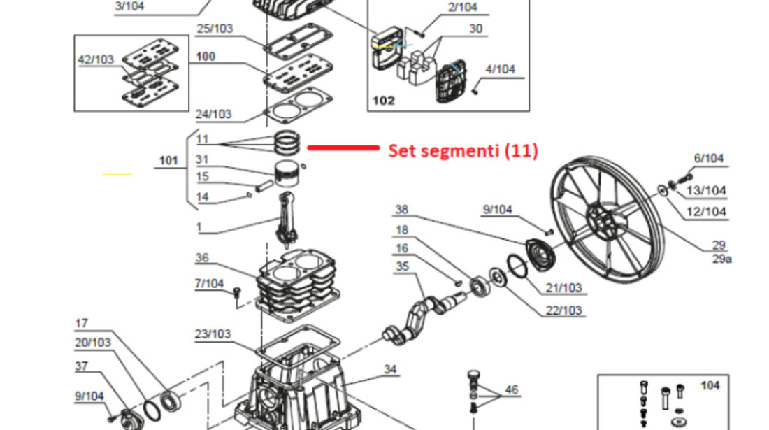FI-1124080007 Set segmenti pentru cap compresor AB 415