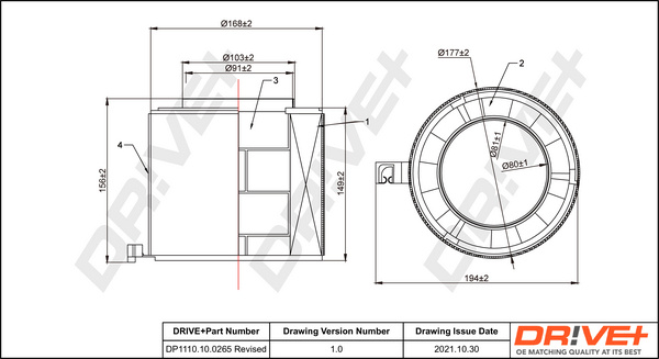 Filtru aer (DP1110100265 DRIVE) AUDI