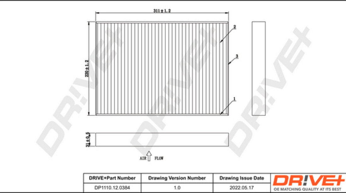 Filtru, aer habitaclu (DP1110120384 DRIVE) AUDI