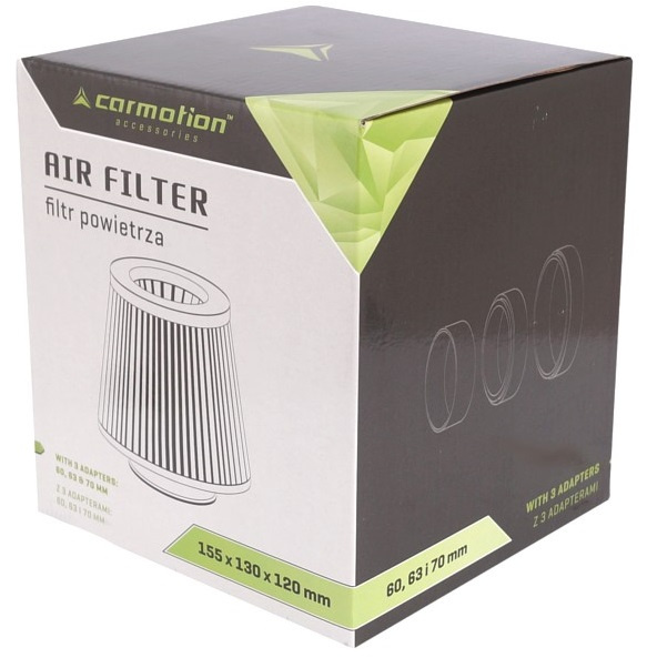 Filtru Aer Sport Carmotion Conic 155x130x120mm, Verde Lime / Crom, Adaptoare: 60, 63, 70mm 86008