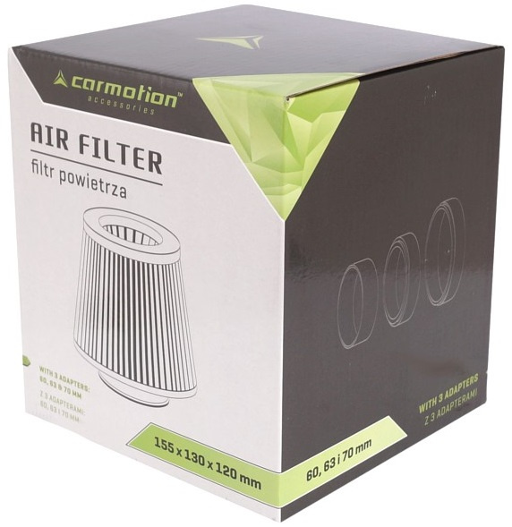 Filtru Aer Sport Conic 155x130x120mm Rosu / Crom, Adaptoare: 60, 63, 70mm Carmotion 86004