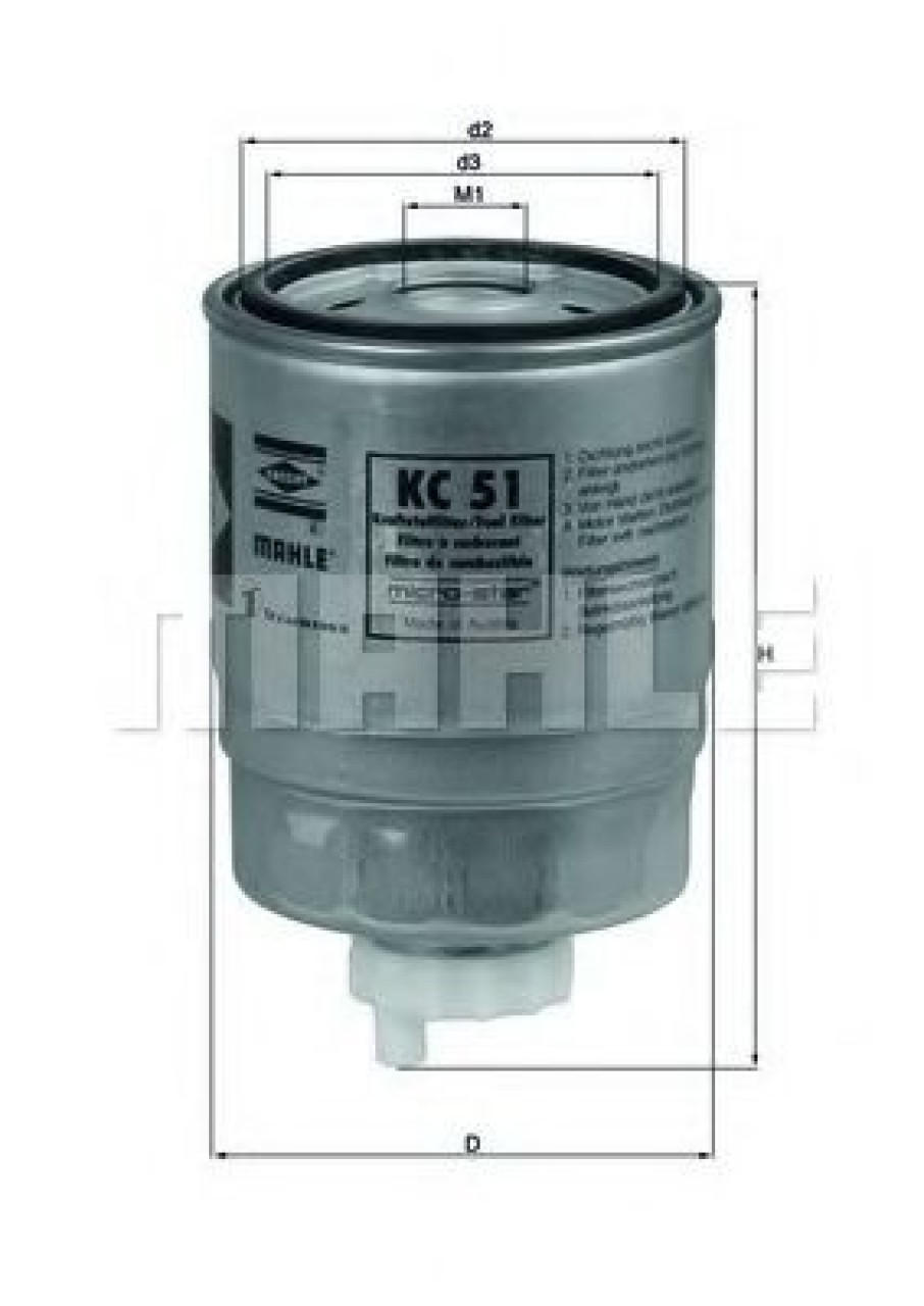 Filtru combustibil FIAT MAREA (185) (1996 - 2007) MAHLE ORIGINAL KC 51 piesa NOUA