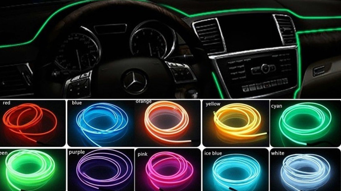 Fir Neon Auto Electroluminiscent El Wire 2M Cu Lumina Verde Cu Droser Si Mufa Bricheta 263963